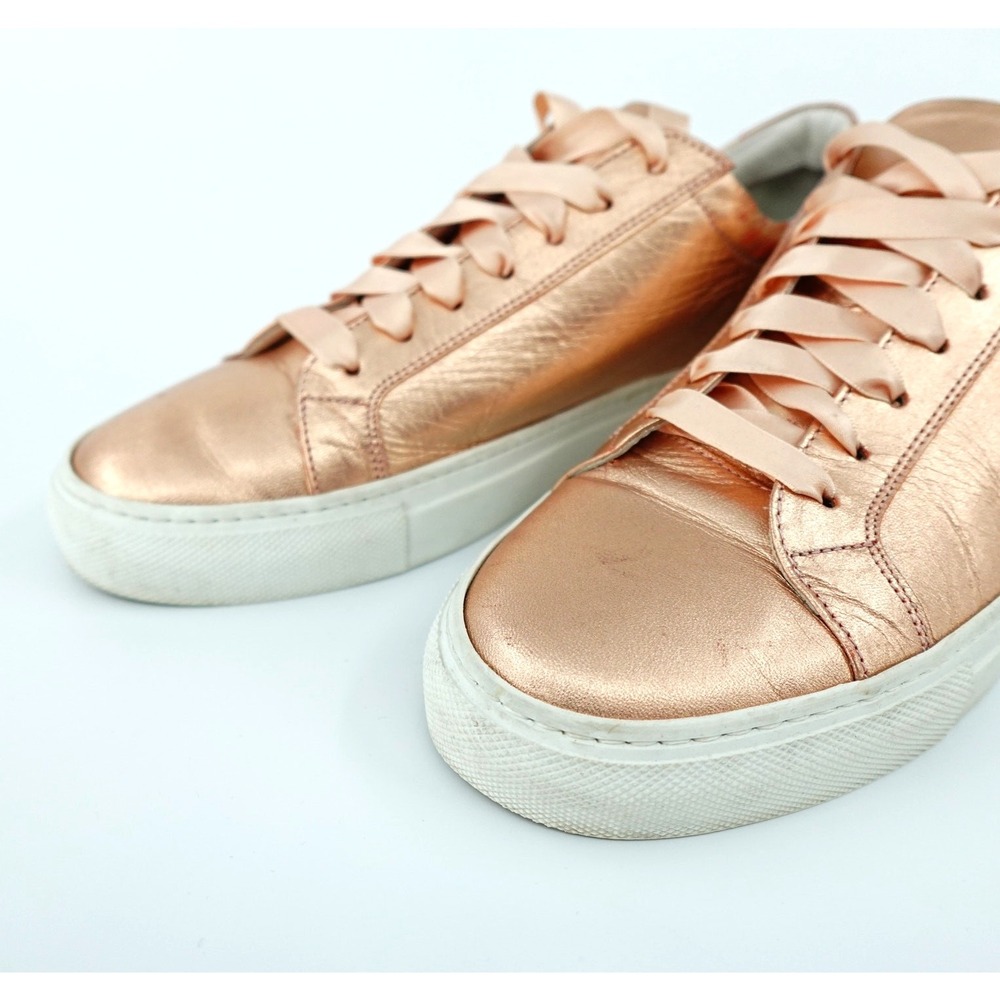 Del Toro Leather Sneakers Womens 9 Pink Metallic Low Top Satin Laces Shoes Glam - Picture 9 of 16